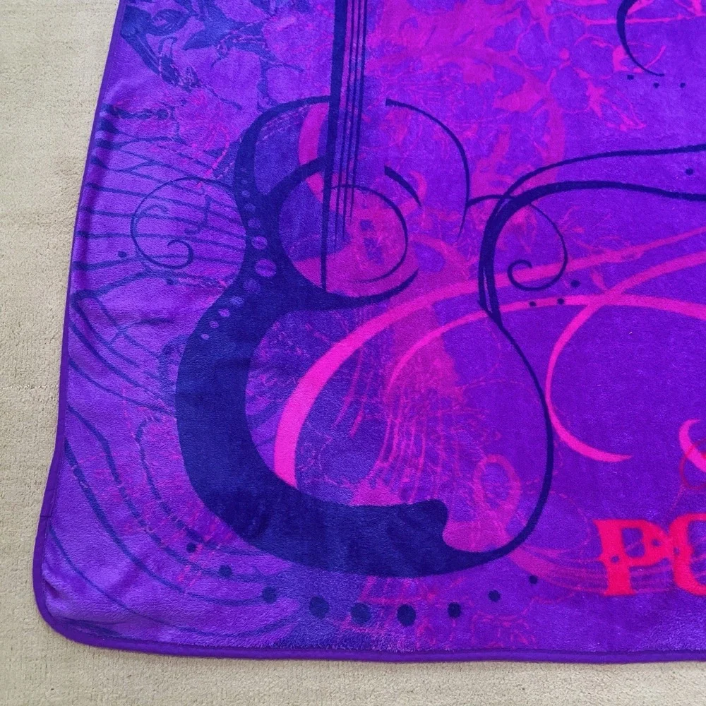 Disney Hannah Montana Guitar Purple Plush Blanket Throw 54 X 59